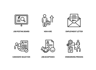 Obraz premium Job Posting Board New Hire Employment Letter Candidate Selection Job Interview — Minimal bold line icon set