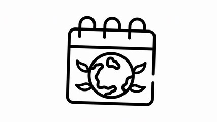 Animated icon features a calendar with a green header and a stylized Earth surrounded by leaf elements, representing eco-friendly events and global environmental awareness.