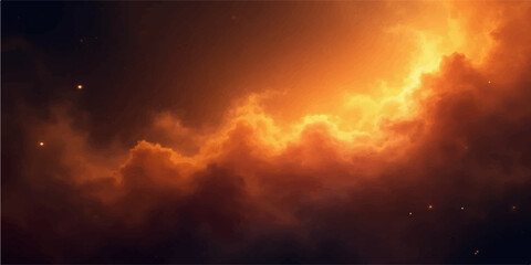 Fiery nebula in deep space with stars and cosmic clouds © Ashraful