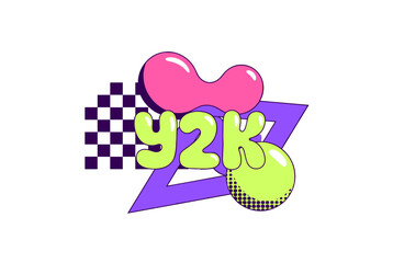 Obraz premium Playful Y2K bubble text with geometric neon background 