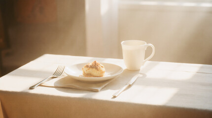 Zen Morning: Authentic Japanese Breakfast (Ichiju Sansai) of Grilled Salmon, Miso Soup, and Rice on a Natural Light Wood Table, Minimalist Aesthetics.