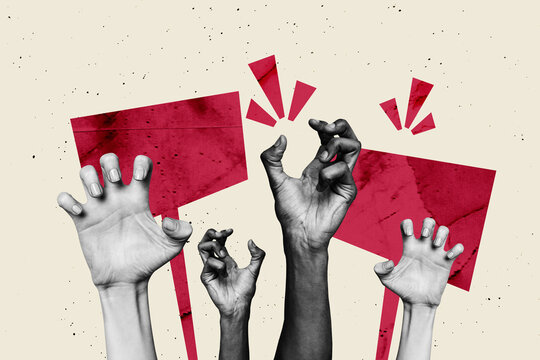 Exclusive magazine picture sketch collage image of people hands crowd show gesture equal rebellion activist propaganda picket