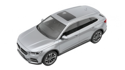 Silver compact luxury suv with sunroof isolated on transparent background