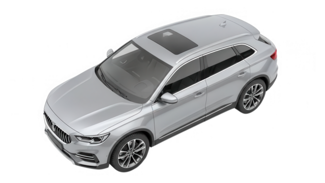 Silver compact luxury suv with sunroof isolated on transparent background