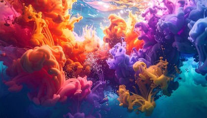 Fototapeta premium Colorful Ink Clouds in Water - A Vibrant Abstract Art Piece.