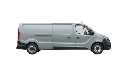 Long wheelbase light commercial panel van in light gray isolated on transparent background