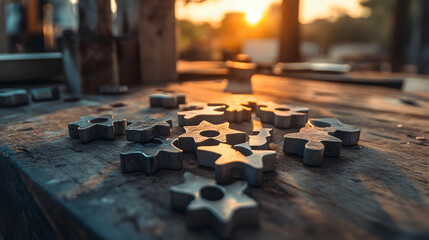 Metal star shapes on wooden surface