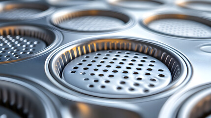 Metal tray with holes close up view