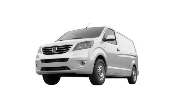 White commercial cargo van isolated on transparent background for delivery service