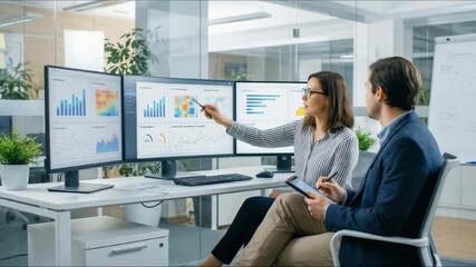 Digital advertising and marketing analytics concept. professional analyzes ad performance dashboard, showcasing customer engagement insights, social media strategy, audience targeting, ROI measurement - Powered by Adobe