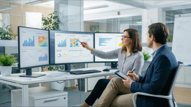 Digital advertising and marketing analytics concept. professional analyzes ad performance dashboard, showcasing customer engagement insights, social media strategy, audience targeting, ROI measurement - Powered by Adobe