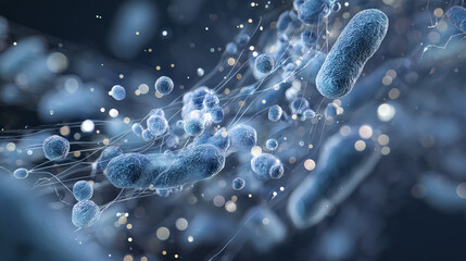 Obraz premium Clostridium Botulinum Bacteria Colony Under Blue-Toned Microscopic Illumination