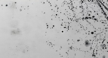 Black mold spots spread across a white textured surface, forming an organic grunge pattern ideal for illustrating decay, moisture damage, contamination issues, or abstract distressed textures.