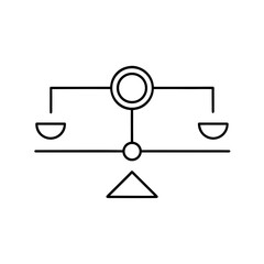 Outline drawing of a balance scale with two small pans on transparent background