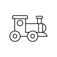 Illustration of a black outline cartoon toy train icon on transparent background