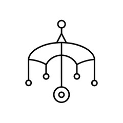 Outline drawing of a baby mobile with hanging objects on transparent background
