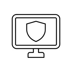 Computer monitor displaying a security shield outline on transparent background