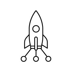 Outline style rocket ship with landing gear visible on transparent background