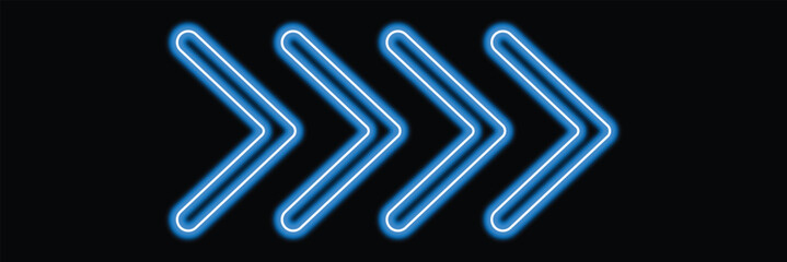 Blue Neon Chevron Arrows Set - Glowing Repeated Directional Indicators Vector