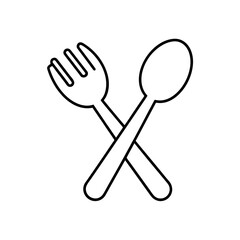 Outline drawing of a crossed fork and spoon utensils on transparent background