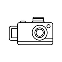 Outline drawing of a camera with a handle on the side on transparent background