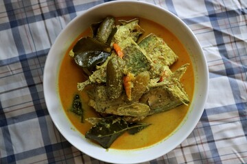 Ikan gulai kuning is a typical dish of West Sumatra, Indonesia, with a sour and spicy taste.