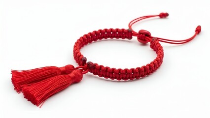 Red Macrame Bracelet with Tassels and Jade Beads A Symbol of Protection and Good Fortune