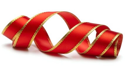 Festive Red and Gold Ribbon Curl on a White Background