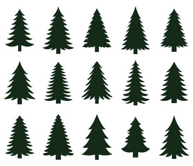 Christmas tree silhouette clipart set. Black Christmas tree drawing clip art collection in white background for xmas season pine tree flat icon decoration vector