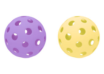 Two perforated plastic balls for pickleball sport isolated on transparent background