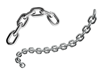 Two pieces of metal chain links isolated on transparent background