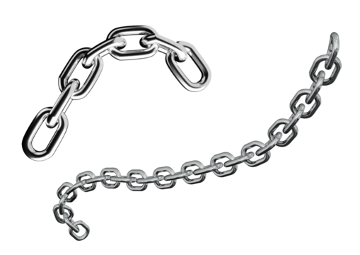 Two pieces of metal chain links isolated on transparent background