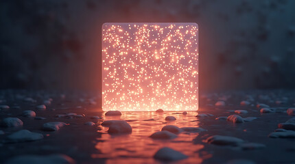 Glowing Energy Cube Portal in Dark Mysterious Environment