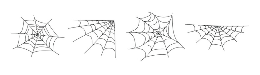 Halloween spider web isolated on transparent background. Hector venom cobweb set.  Spider web line art vector