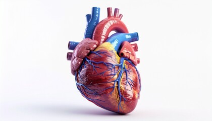 Realistic 3D anatomical human heart model showing arteries, veins, and detailed textures for medical, educational, and scientific use