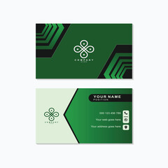 Create a professional business card design with a modern green aesthetic for your company or personal brand, showcasing contact details and logo