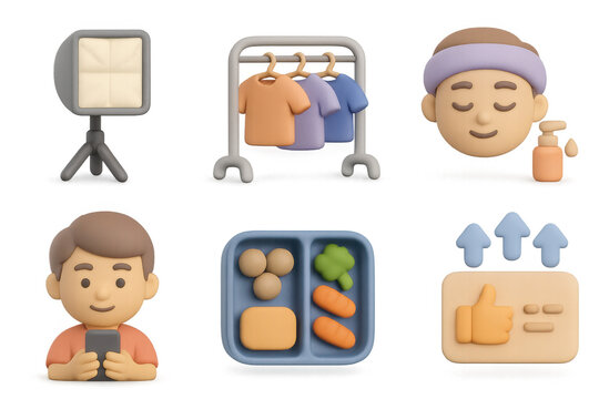 Fun and vibrant cartoon icon set for wellness and social media themes