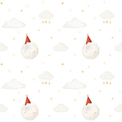 Seamless pattern of cute pastel cloud, star and moon.