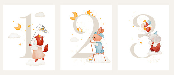 Watercolor milestone cards illustration for kids	
