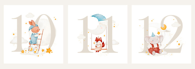 Watercolor milestone cards illustration for kids