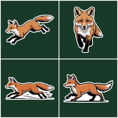 Dynamic Red Fox Running Action Set: Collection of Four Agile Wildlife Illustrations Sprinting and Leaping, Ideal for Sports Mascots, Speed Concepts, and Outdoor Nature Brand Designs