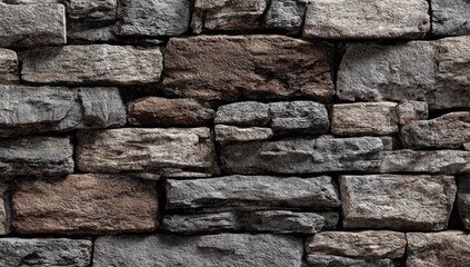 Obraz premium Close-up view of a weathered stone wall with a mix of gray and brown hues