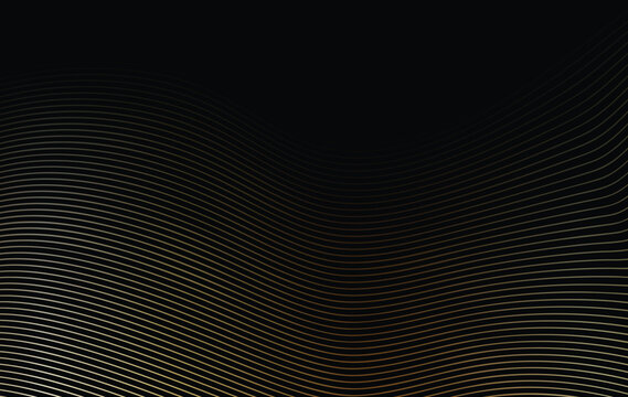 Abstract background with elegant and luxurious wavy gold line pattern. Golden elegant wavy gold line pattern on black background. Abstract luxury gold blend wave lines.