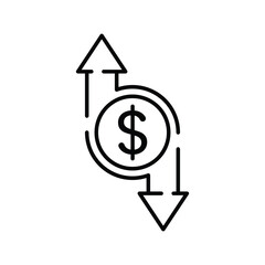 indicators of the financial crisis icon, up down arrows, growth loss dollar, line symbol on white background - editable stroke vector illustration eps10
