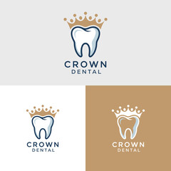 Dental Crown Logo Design with Tooth and Royal Crown for Dentist or Clinic