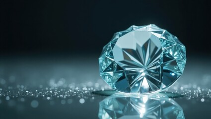 Fototapeta premium Brilliant diamond gemstone glistening on sparkling reflective surface