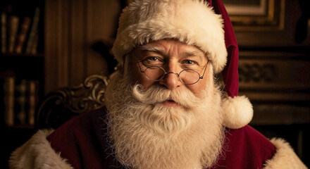 Vintage Style Santa Claus Portrait with Warm Expression for Holiday Cards, Christmas Blogs, Seasonal Decor, Family Gatherings, and Festive Websites