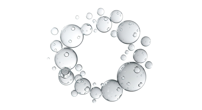 Translucent Luminous Bubbles in Circular Pattern on a Minimalist Gray Modern Background