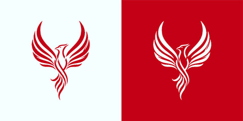 Phoenix Rising Red and White Logo Design with Elegant Bird Imagery