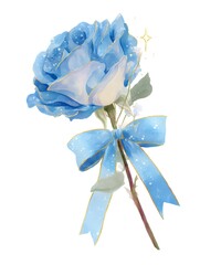 Fototapeta premium A single rose with a ribbon, watercolor illustration, clip art